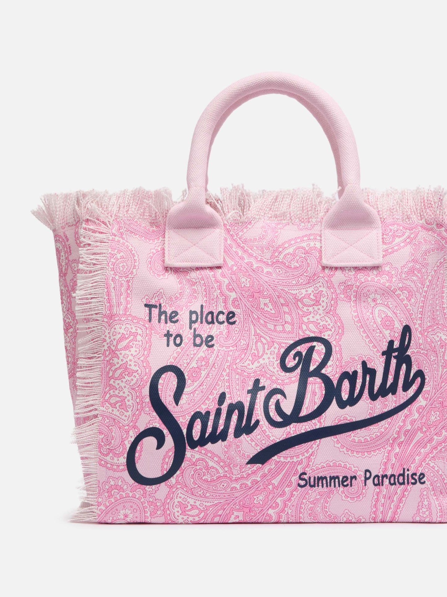 Pink cotton canvas Vanity tote bag with paisley print - MC2 Saint Barth