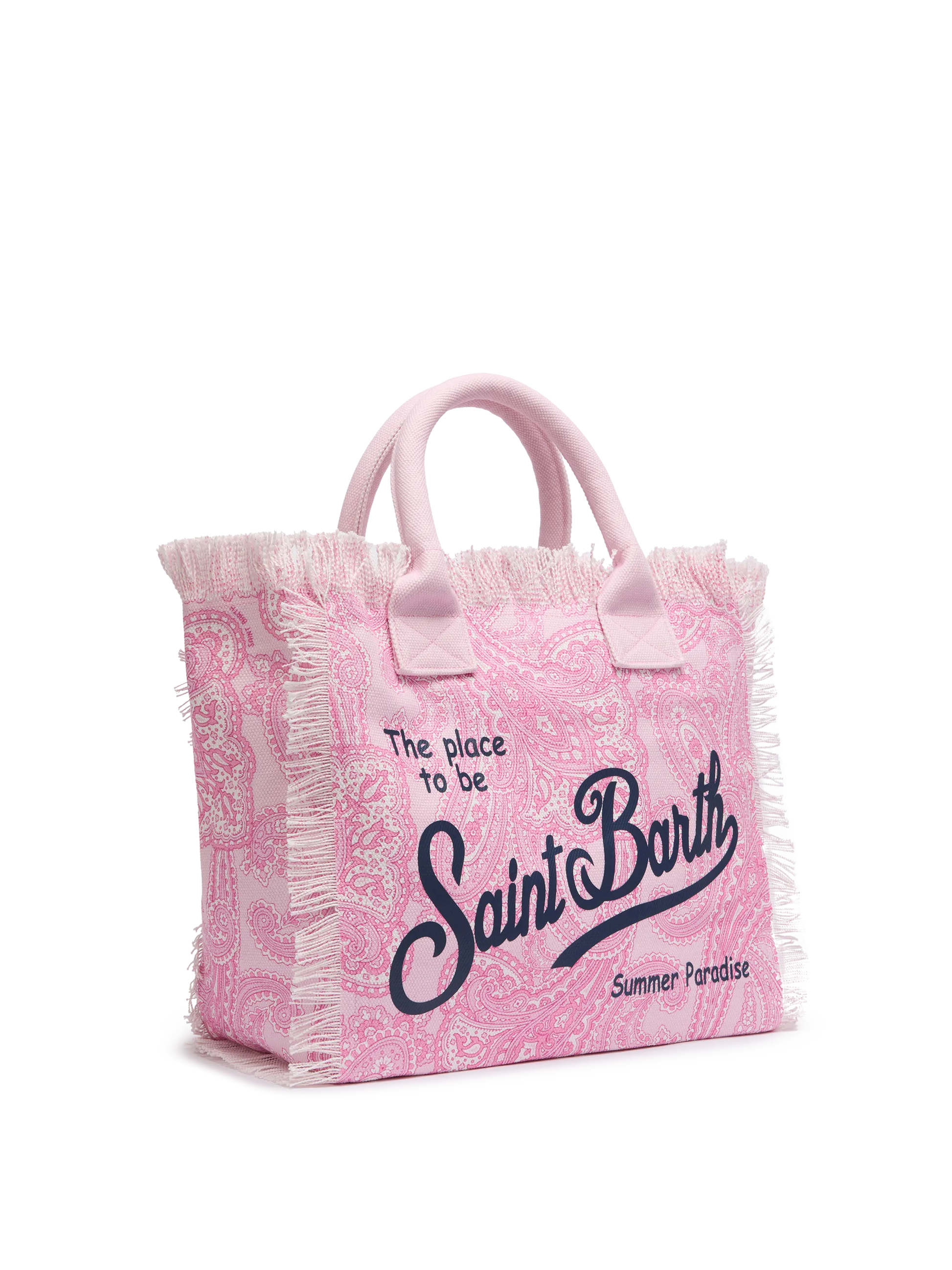 Pink cotton canvas Vanity tote bag with paisley print - MC2 Saint Barth