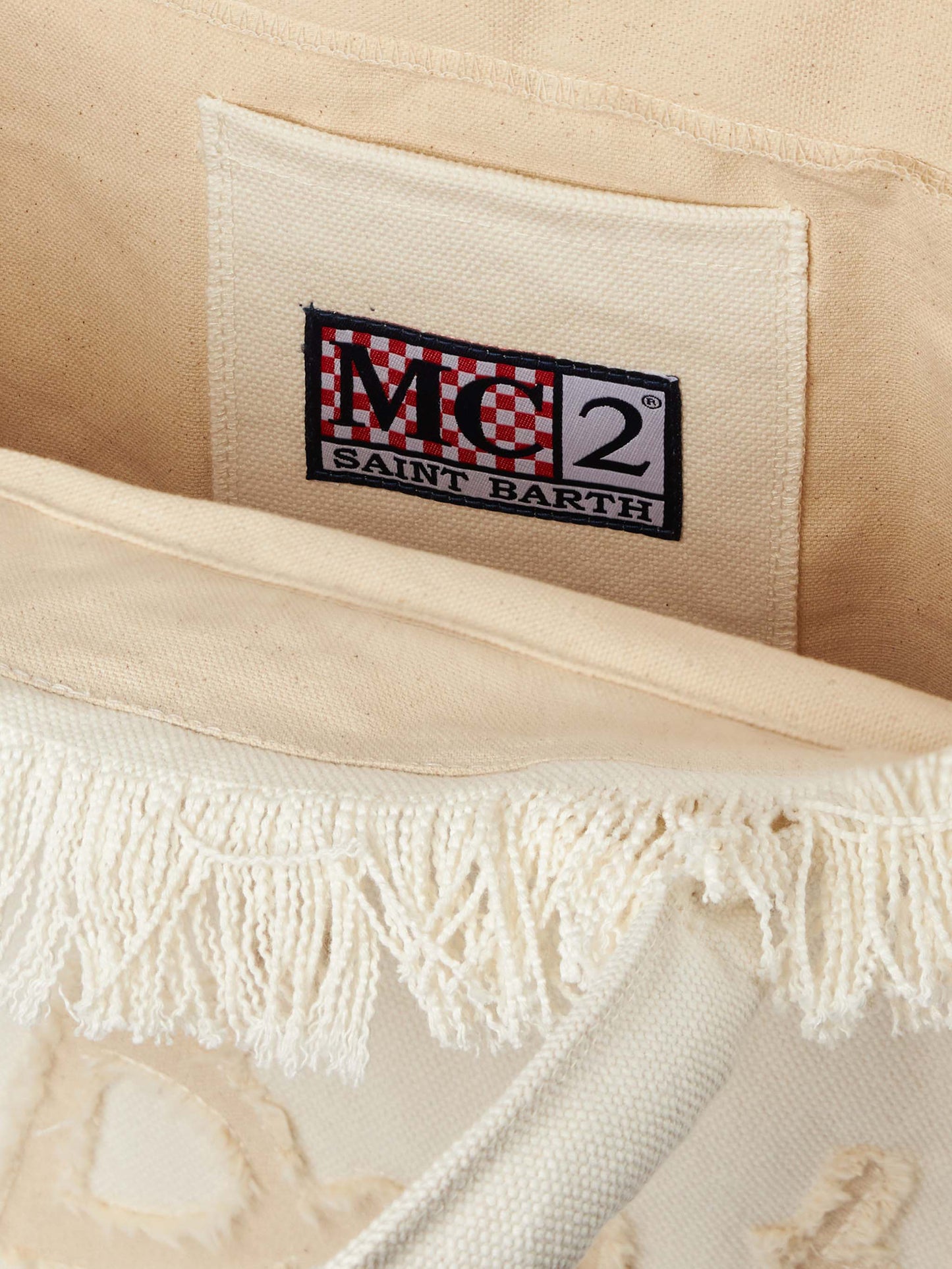 Beigefarbene Vanity-Tragetasche aus Baumwoll-Canvas mit St. Barth-Logoaufnäher