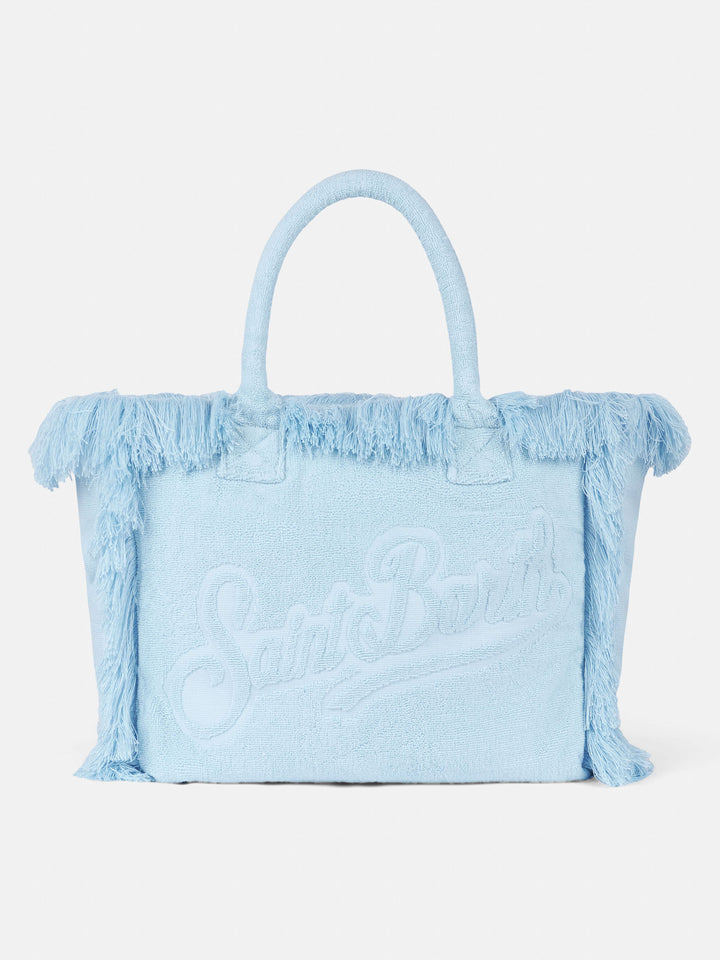Borsa a spalla Vanity Terry azzurra con logo in bassorilievo