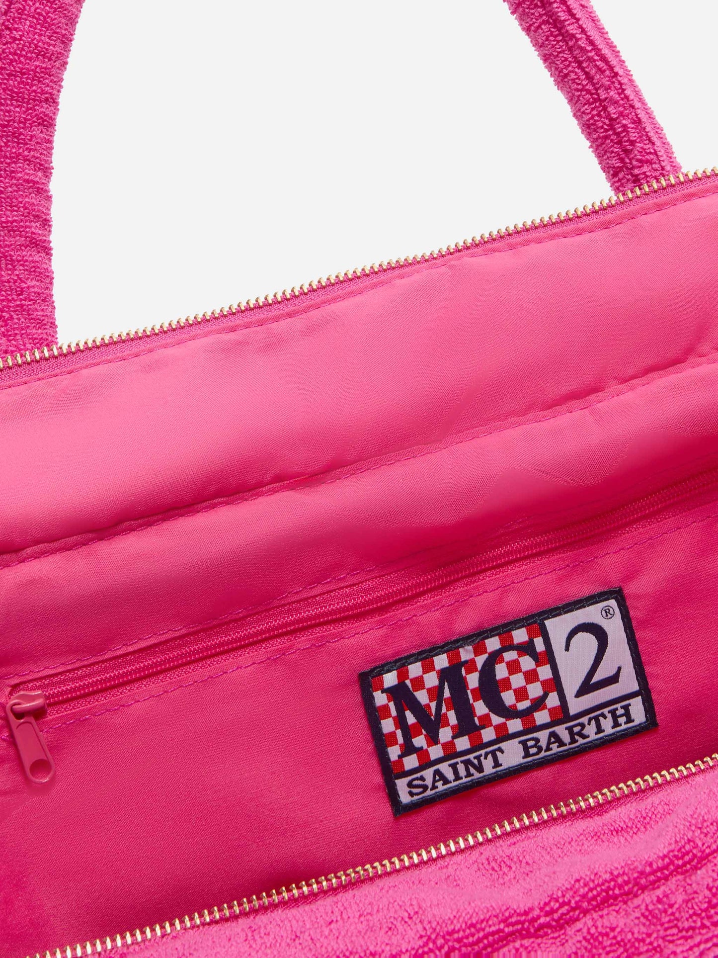 Borsa Vanity regular in tessuto effetto spugna fucsia tinta unita