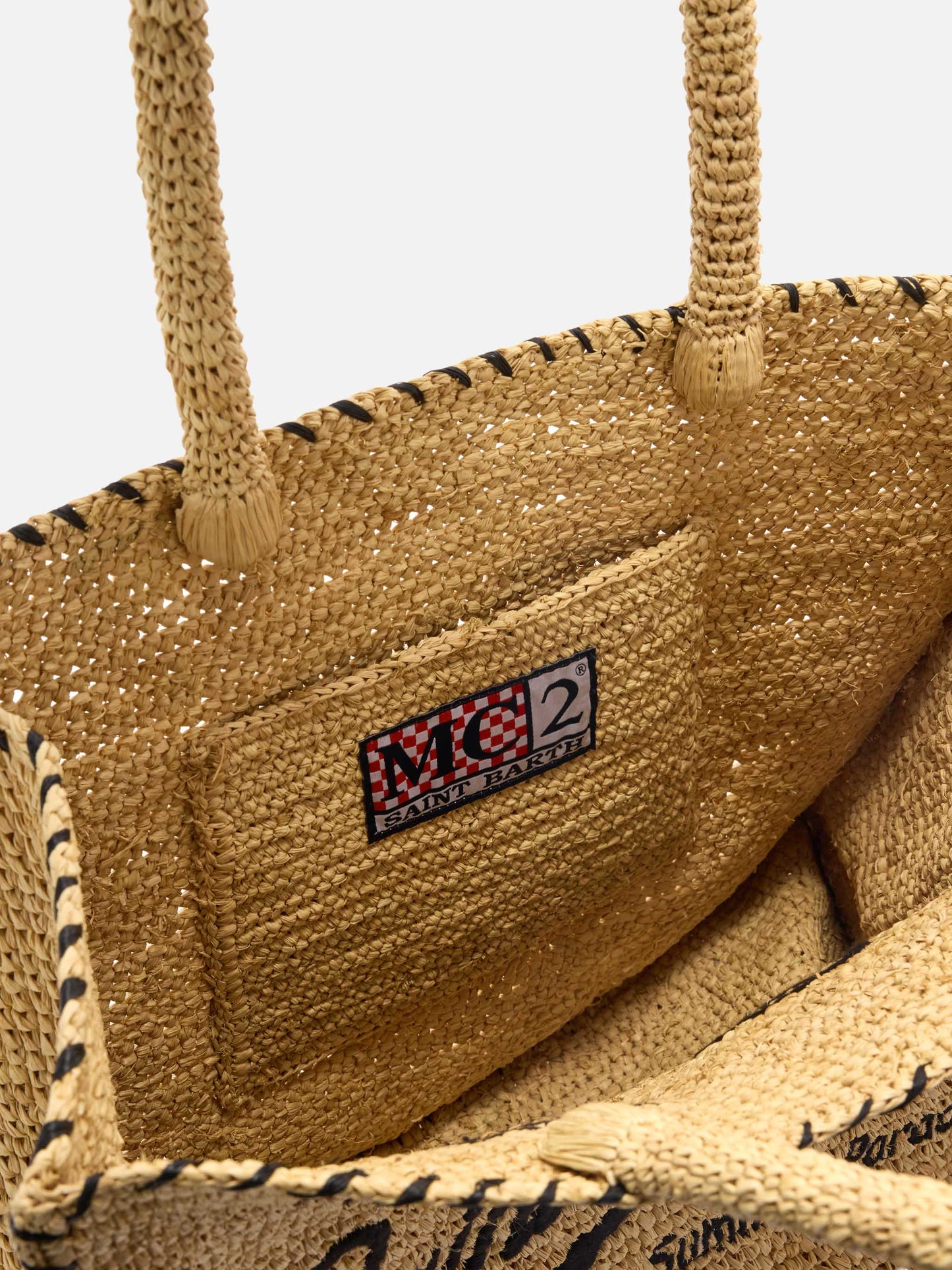 Sac Vanity Regular en raphia avec détails noirs