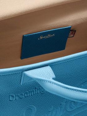 Vanity Bag Midi Shoulder Bag in teal hammered leather