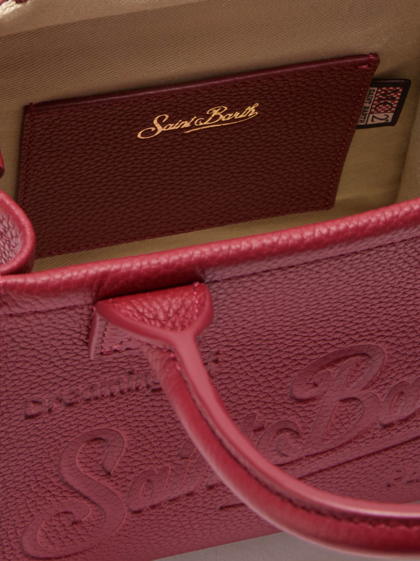 Vanity Bag Mini-Schultertasche aus burgunderrotem, gehämmertem Leder