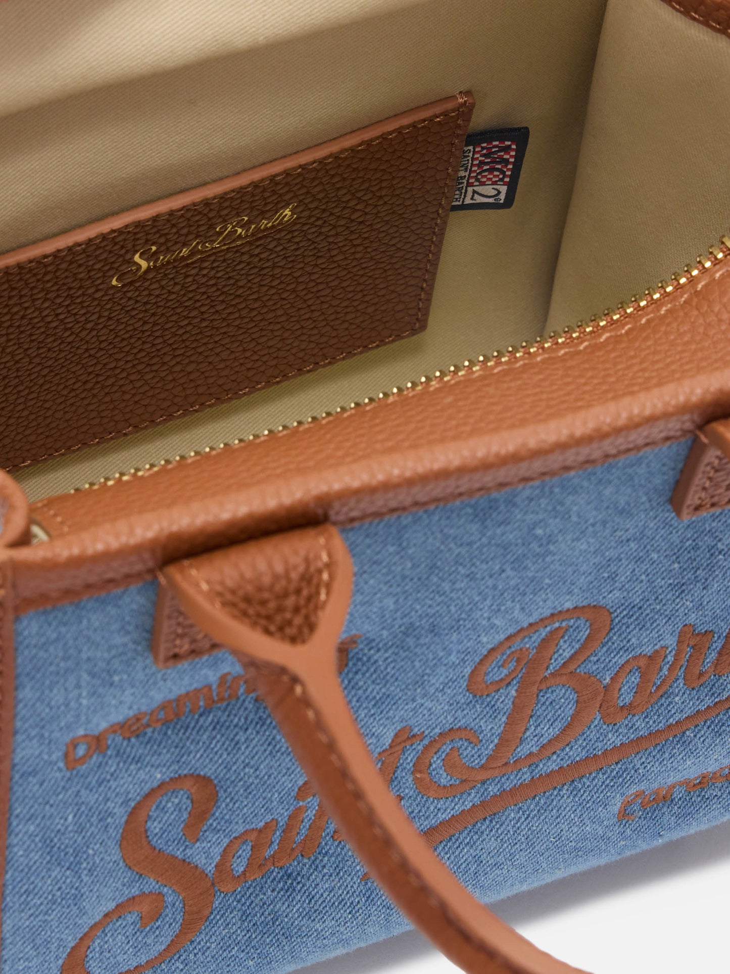 Sac Vanity mini en denim et cuir grainé
