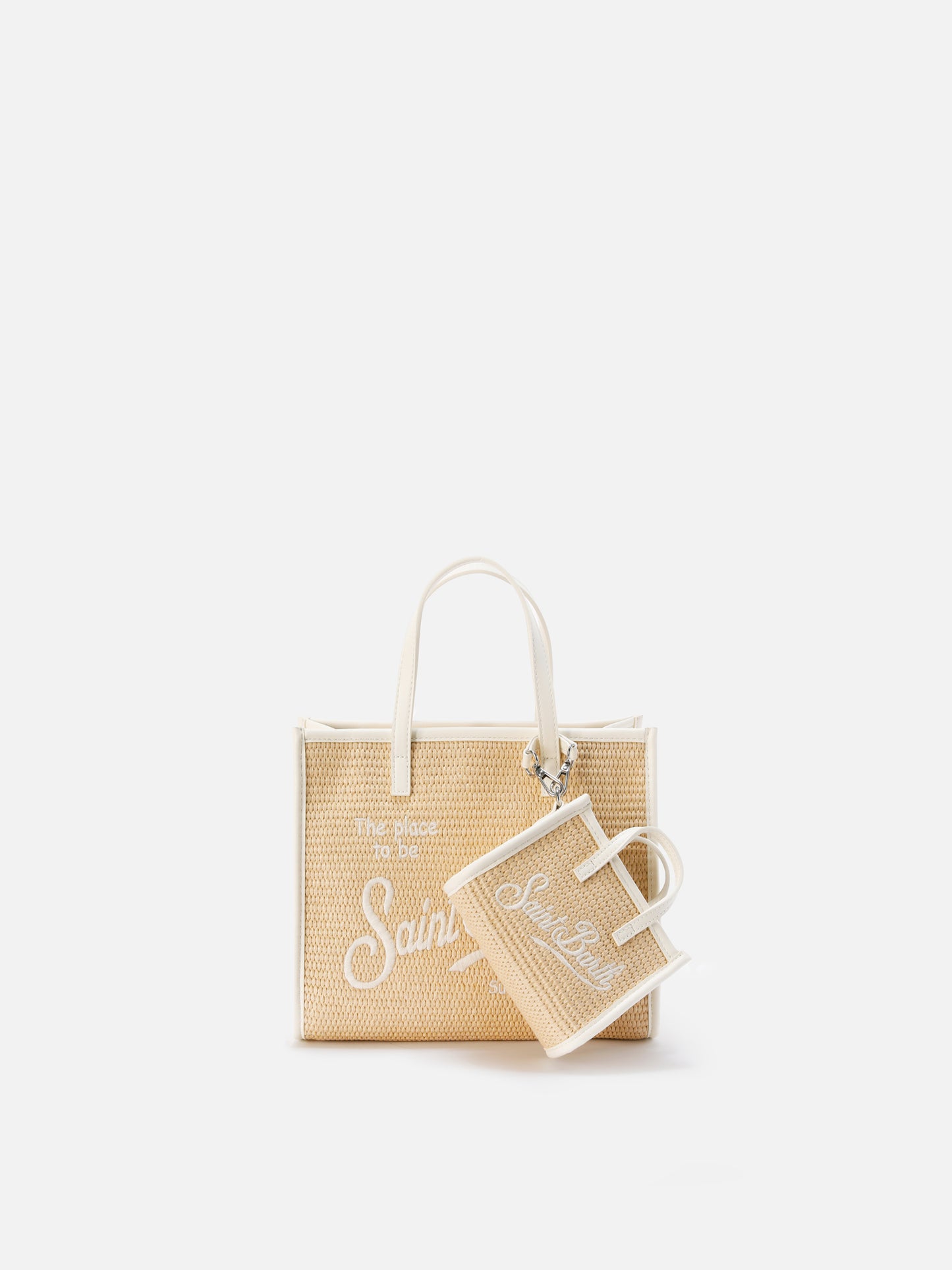 Bolso Vivian efecto micro paja con logo bordado blanco