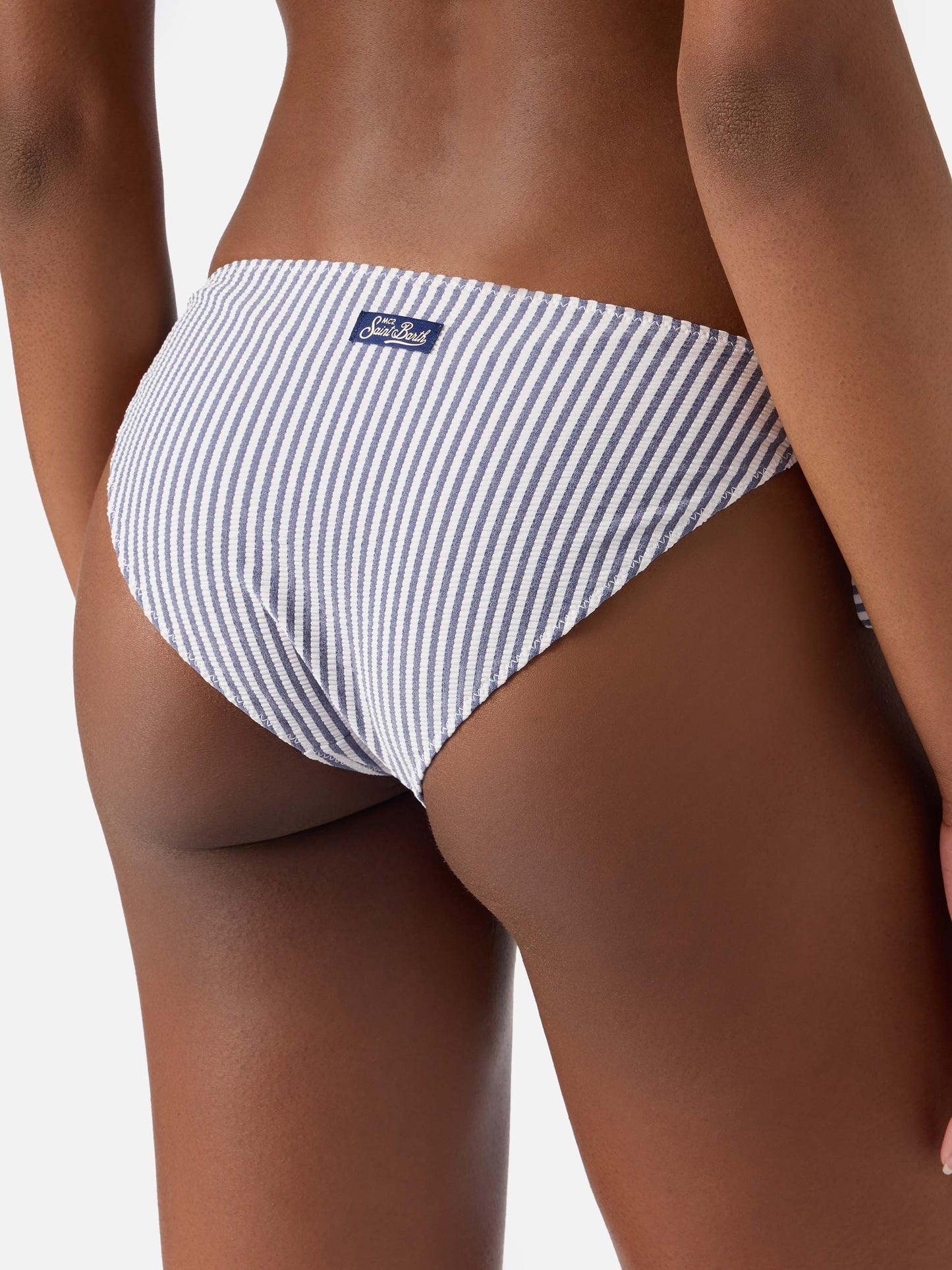 Bikini Leah Virgo en seersucker rayé bleu