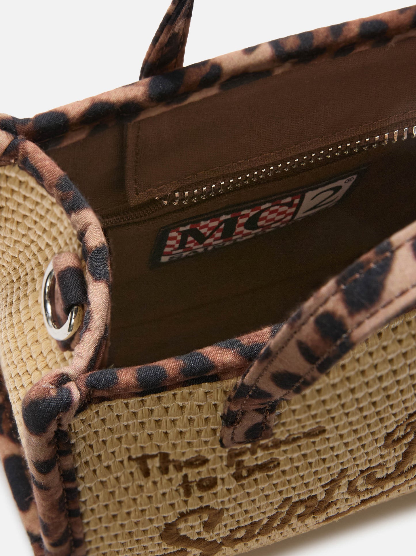 Bolso mini efecto paja Vivian con detalles de leopardo