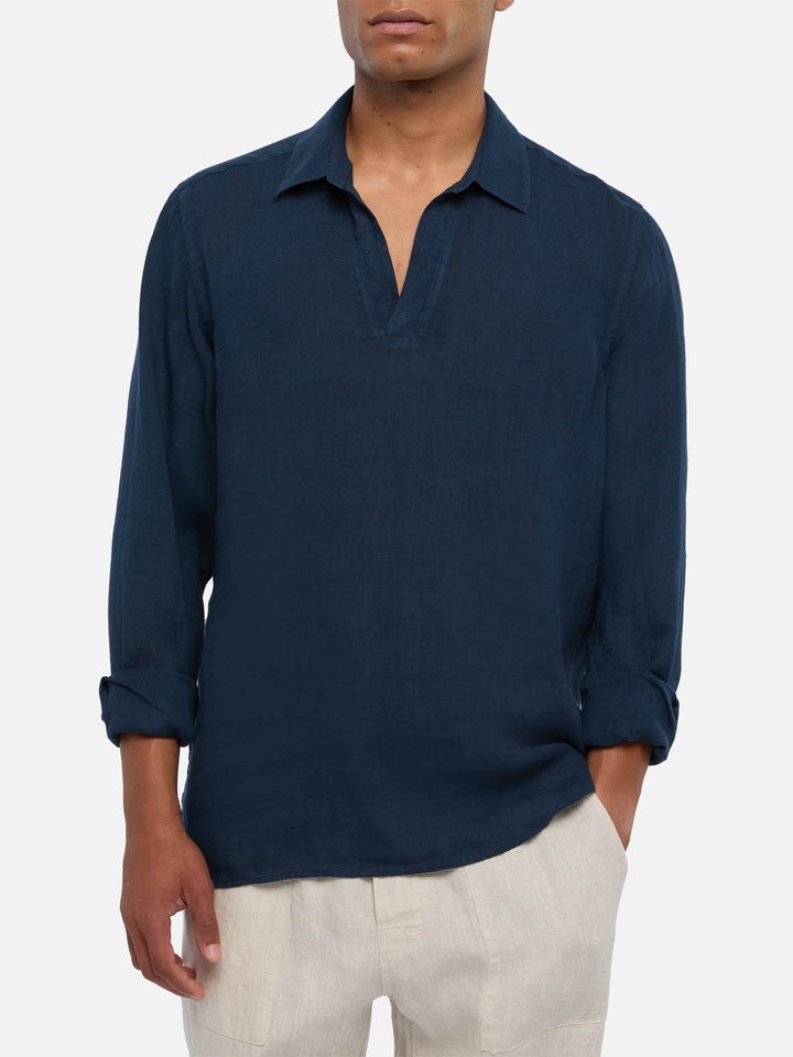 Polo Ventotene in lino blu navy