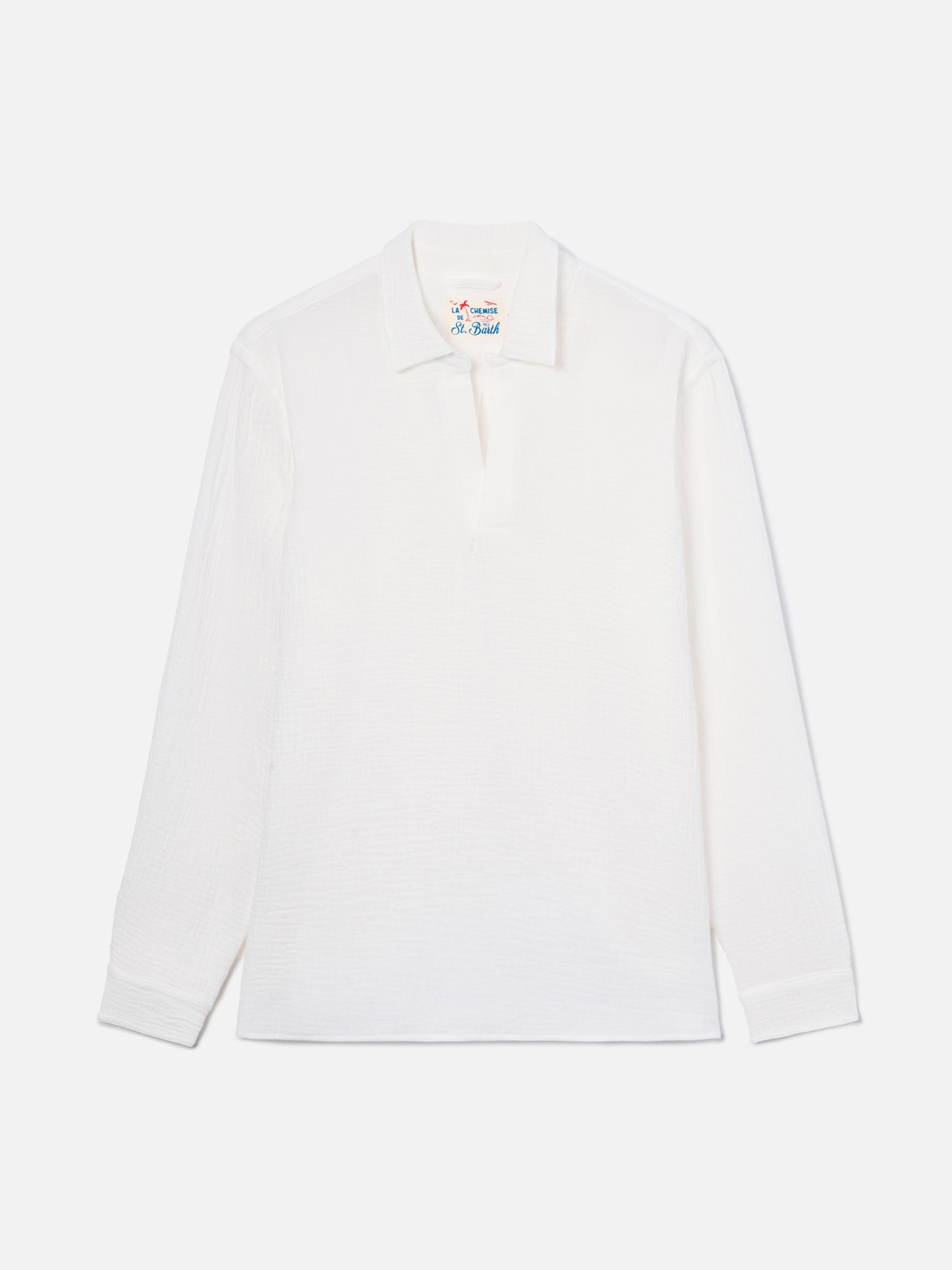 Polo Ventotene bianco a maniche lunghe in cotone waffle
