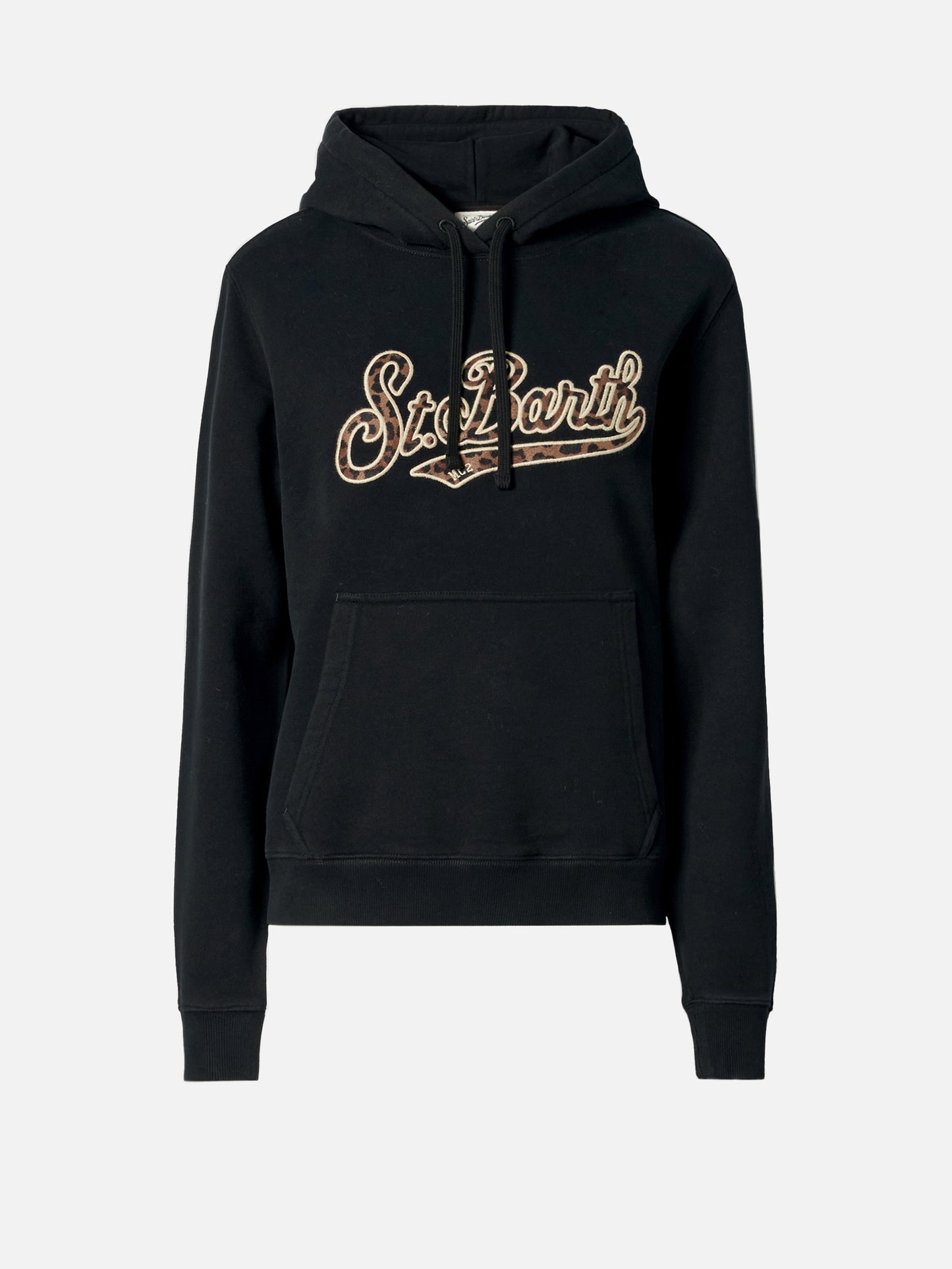 Schwarzer Virginia-Baumwollhoodie mit St. Barth-Stickerei im Animal-Print.