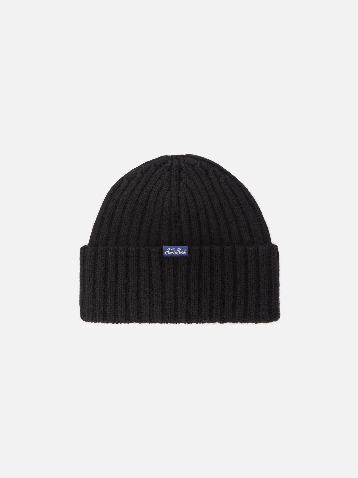 Wengen beanie in cashmere blend in black with Yuppies embroidery