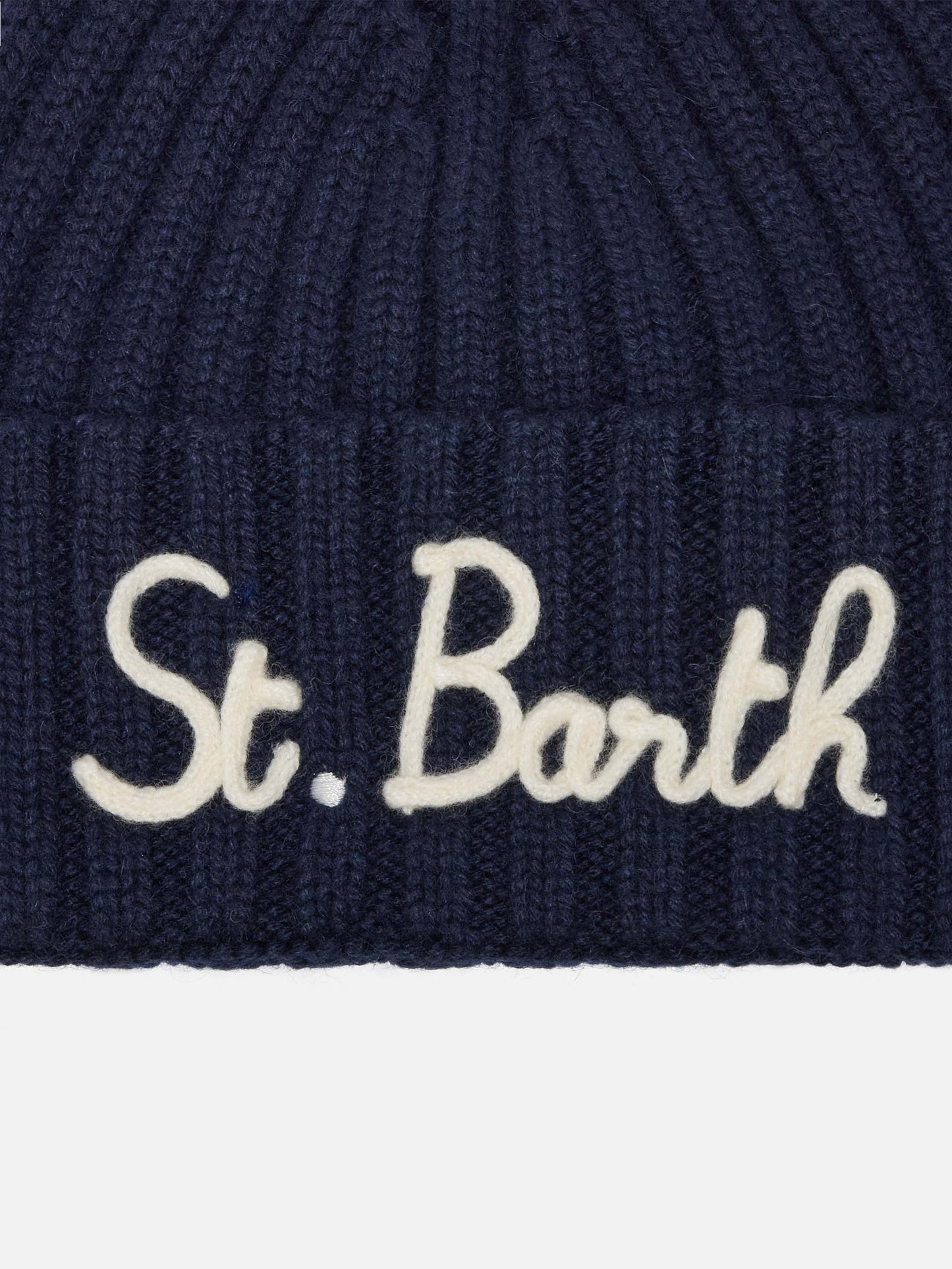 Wengen Jr beanie in cashmere blend in blue with St. Barth embroidery