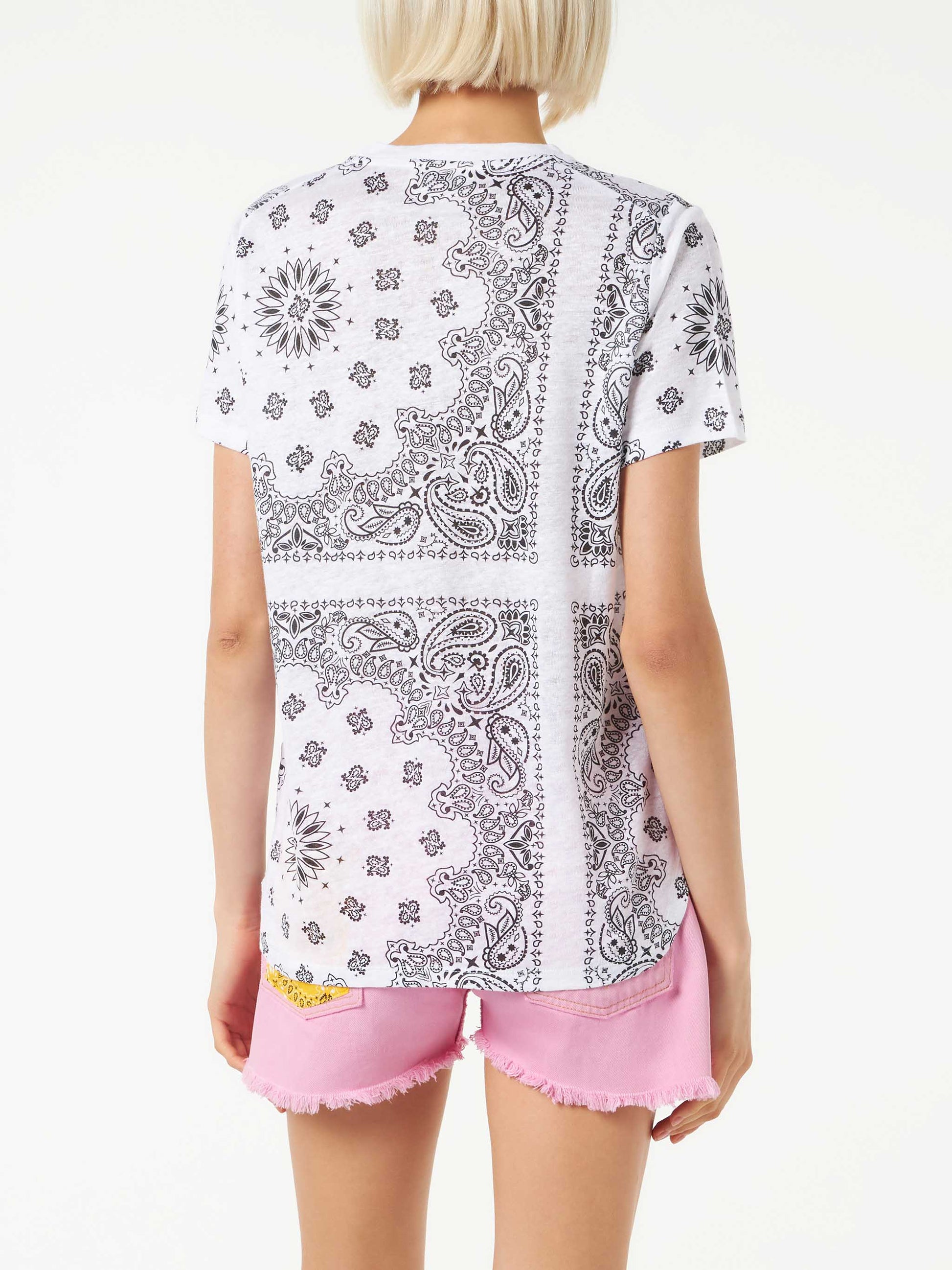 Woman linen t-shirt with bandanna print - MC2 Saint Barth