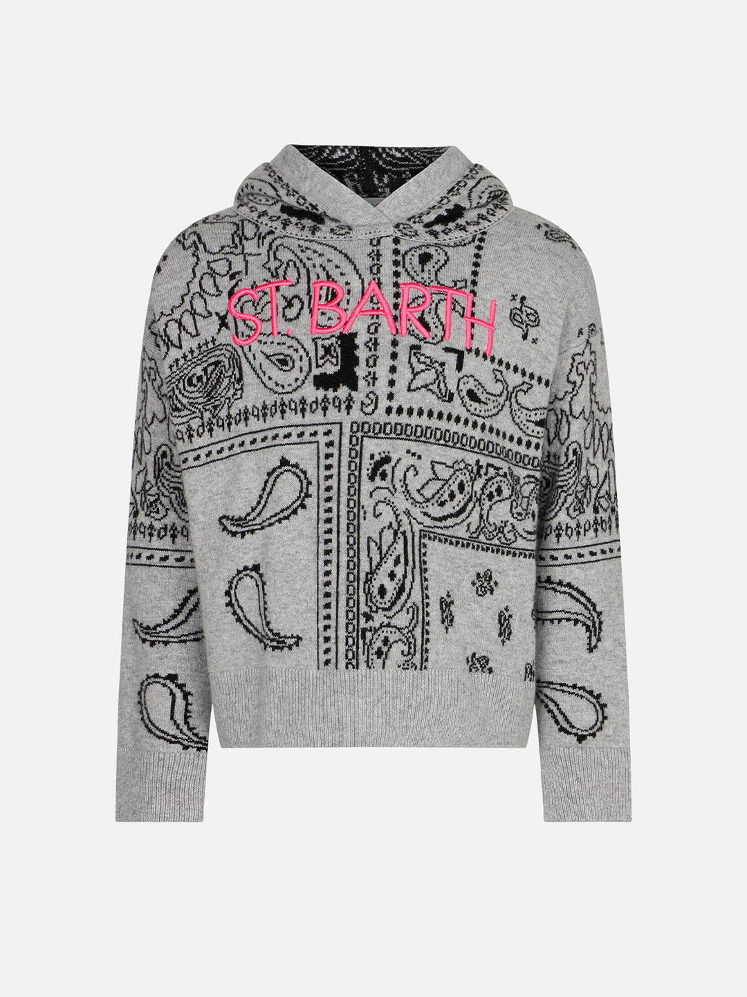 Girl cropped knit hoodie with bandanna print - MC2 Saint Barth