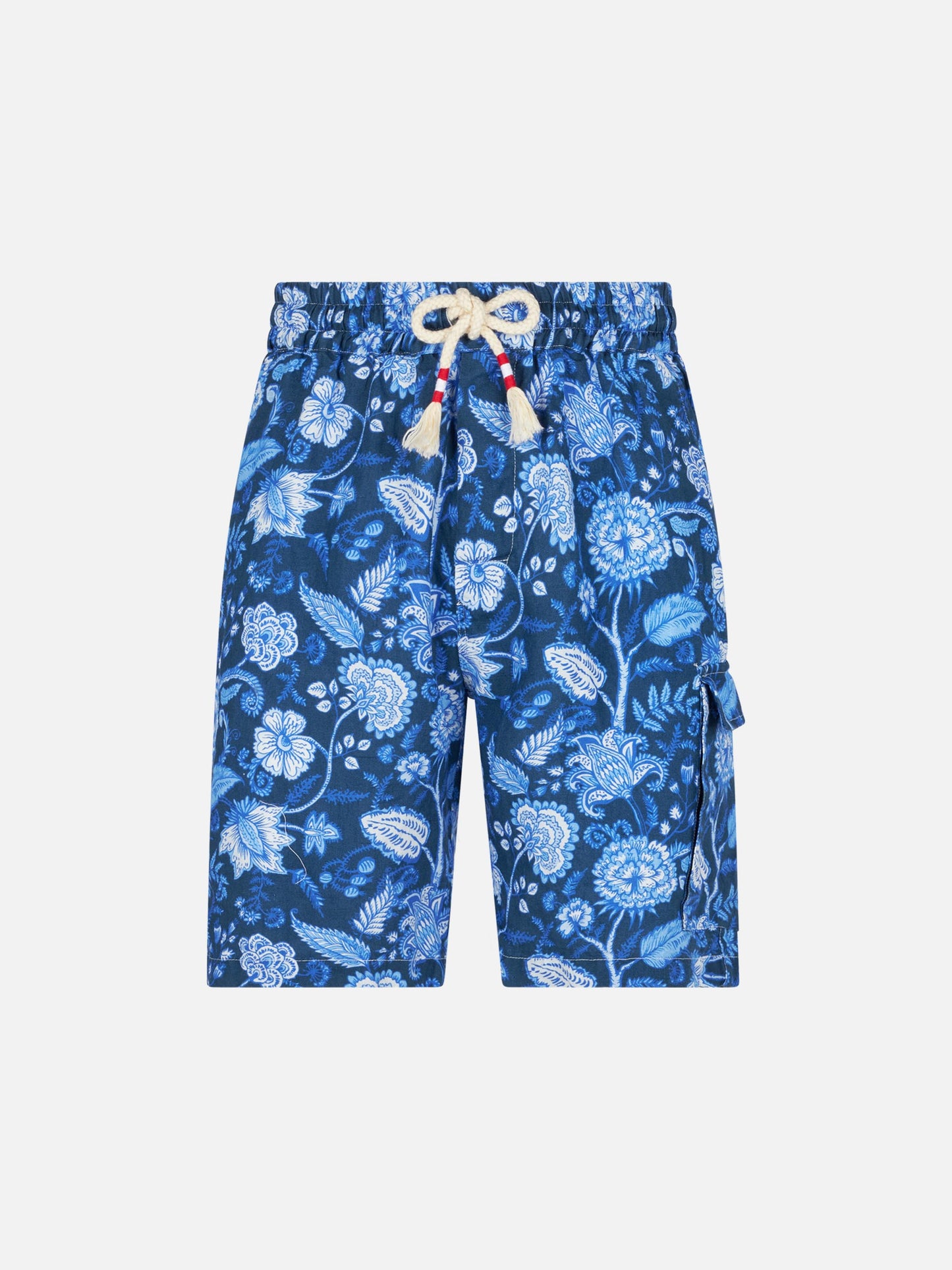 Man linen blue bermuda shorts with flower print - MC2 Saint Barth