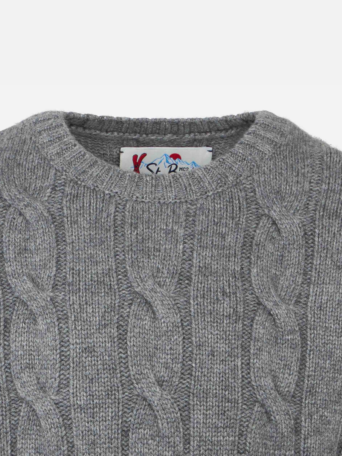 Boy grey cable knit sweater Bergen Jr with Saint Barth jacquard - MC2 Saint Barth