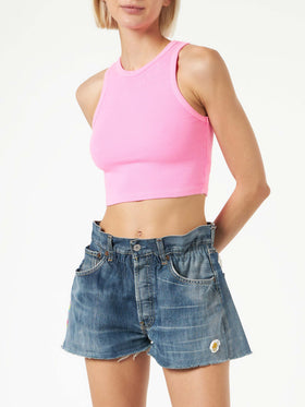 Cotton crop tank top with St. Barth embroidery - MC2 Saint Barth