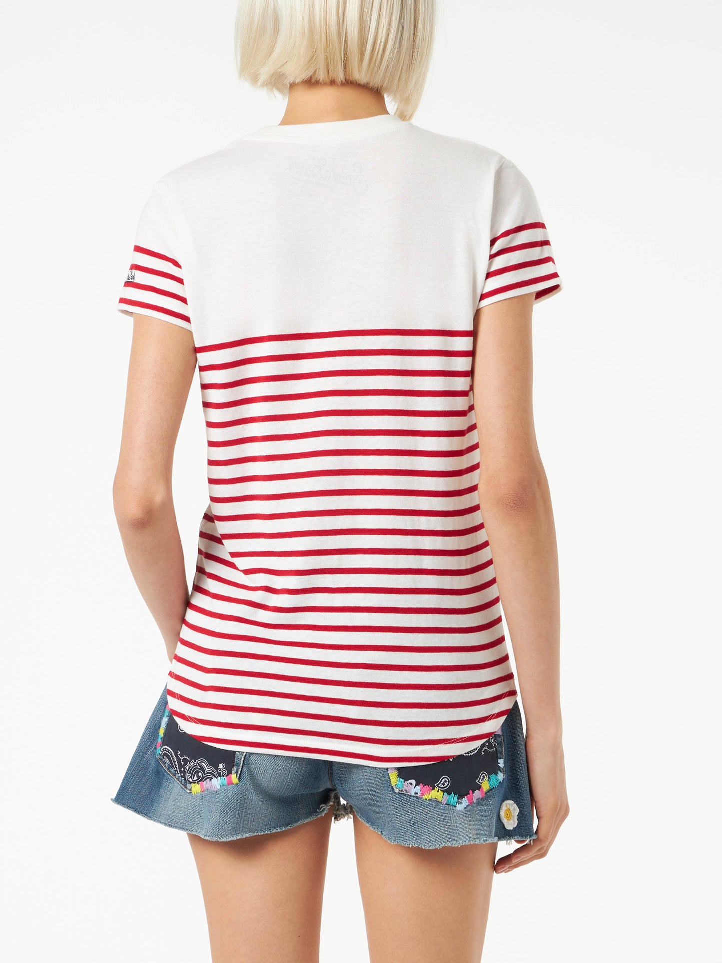 Red striped cotton t-shirt with St. Barth embroidery - MC2 Saint Barth