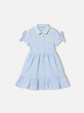 Girl dress Queenie with white and light blue stripes - MC2 Saint Barth