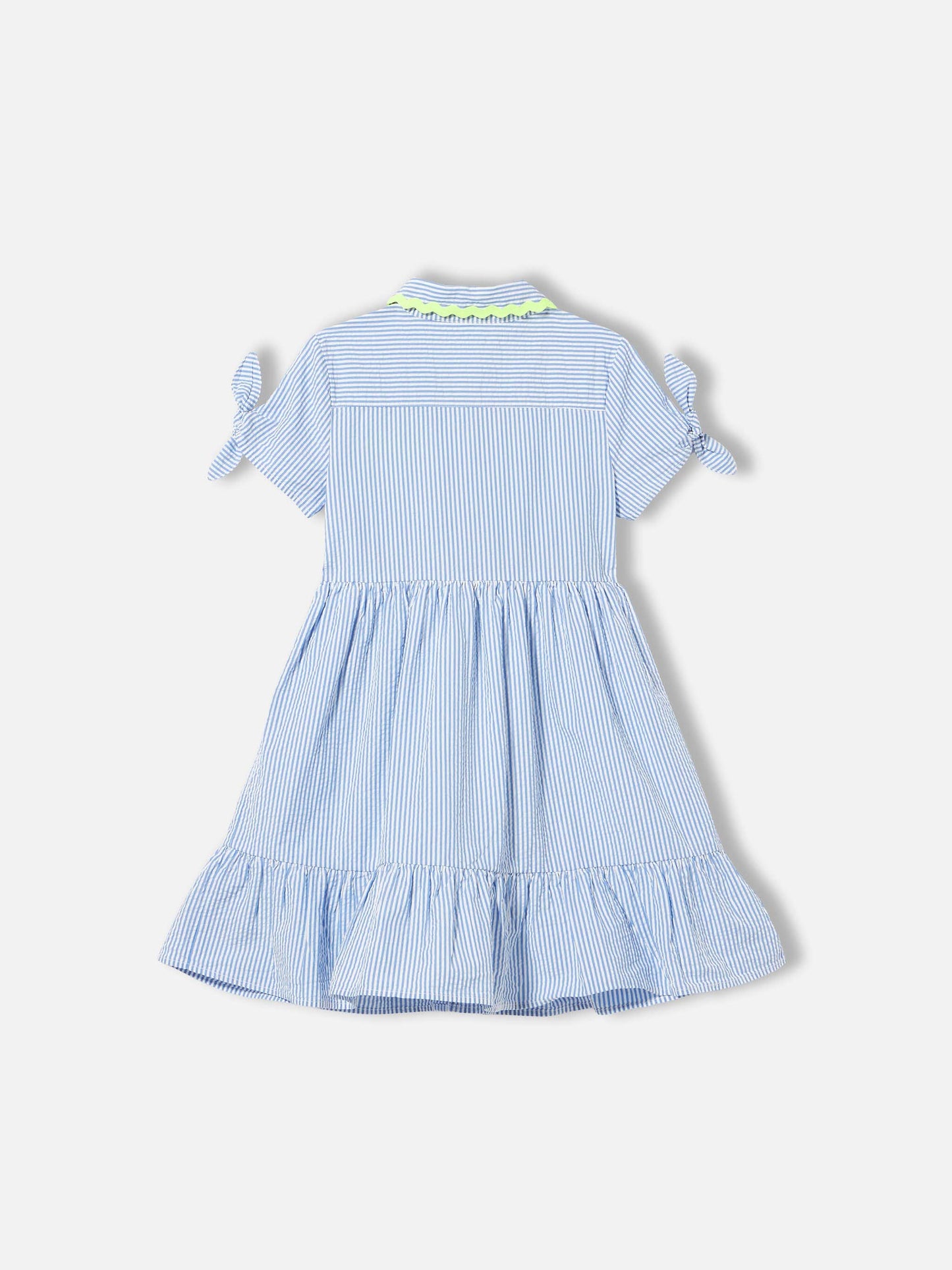 Girl dress Queenie with white and light blue stripes - MC2 Saint Barth