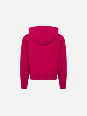 Girl fuchsia cropped hooded sweater with rhinestones - MC2 Saint Barth
