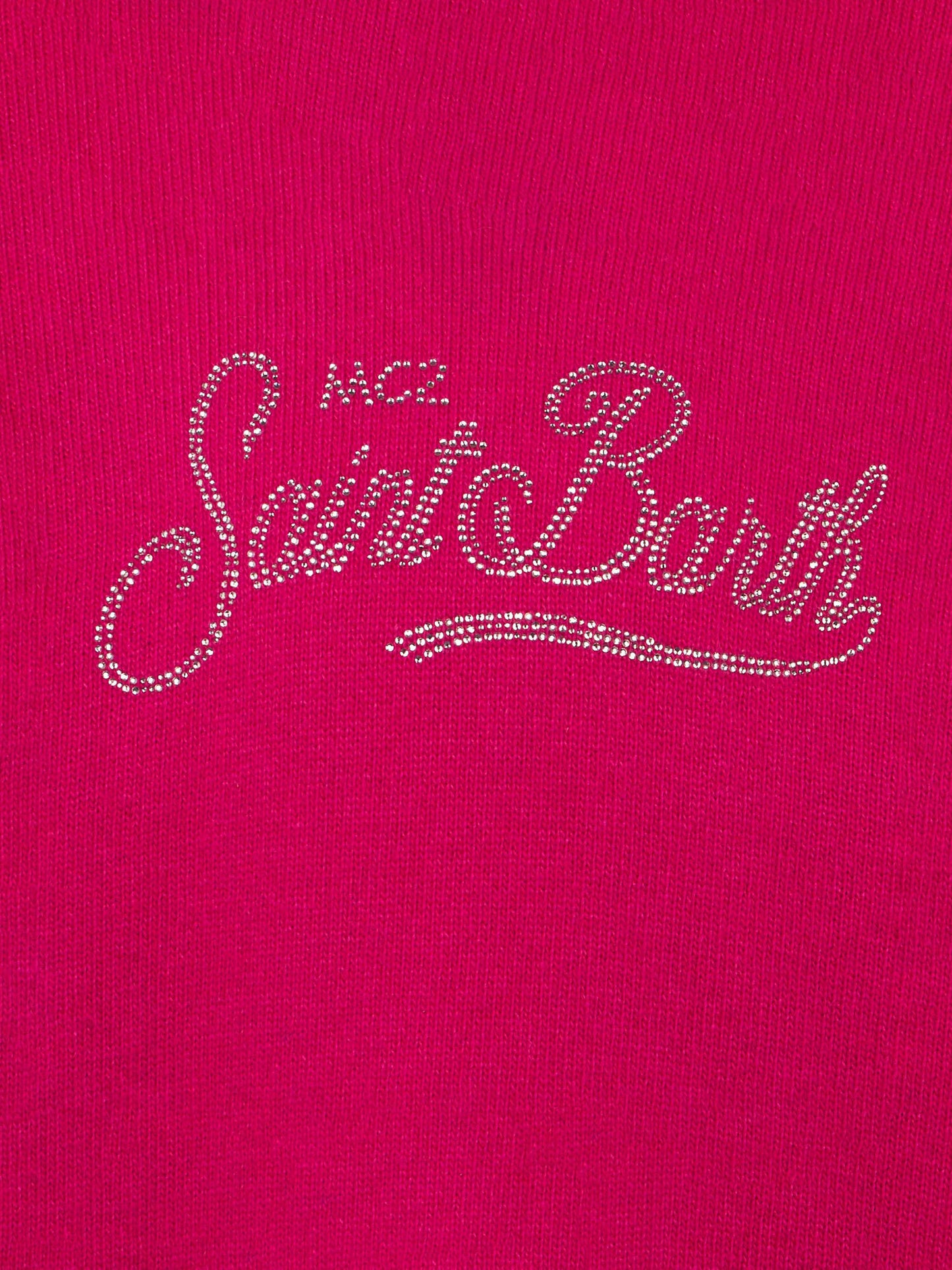 Girl fuchsia cropped hooded sweater with rhinestones - MC2 Saint Barth