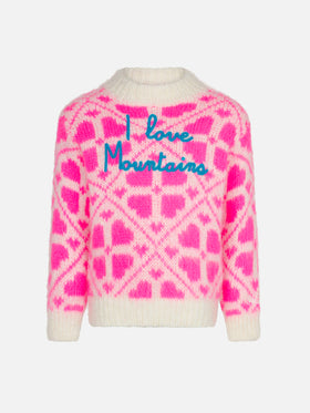 Girl brushed crewneck sweater with heart print - MC2 Saint Barth