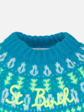 Girl brushed crewneck sweater with nordic jacquard - MC2 Saint Barth