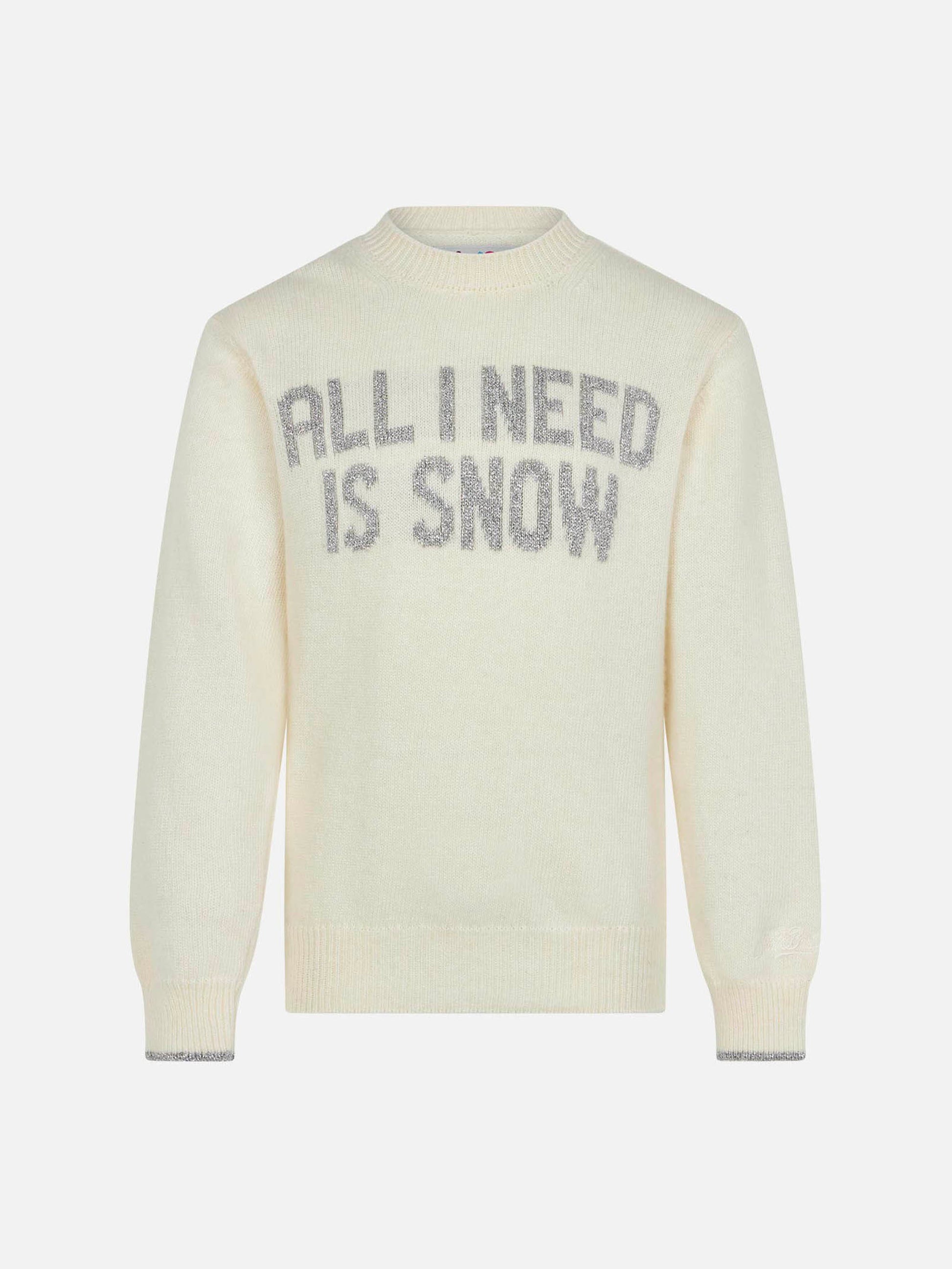 Girl crewneck sweater with All I need is snow lettering - MC2 Saint Barth