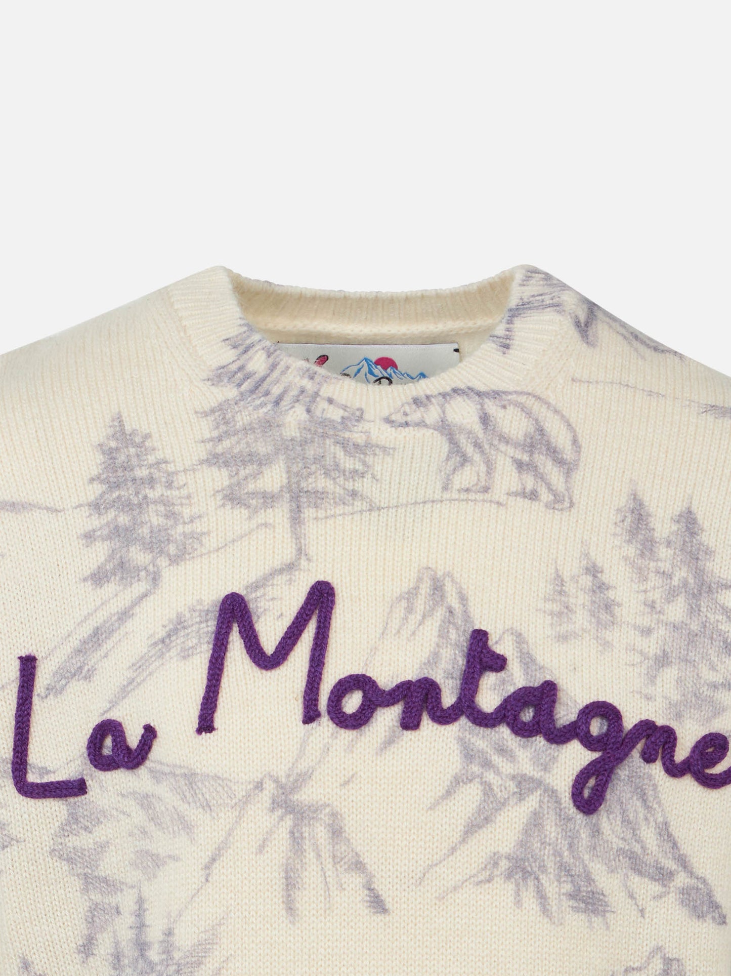 Girl crewneck toile de jouy sweater with La Montagne embroidery - MC2 Saint Barth