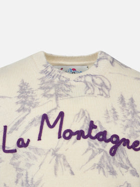Girl crewneck toile de jouy sweater with La Montagne embroidery - MC2 Saint Barth