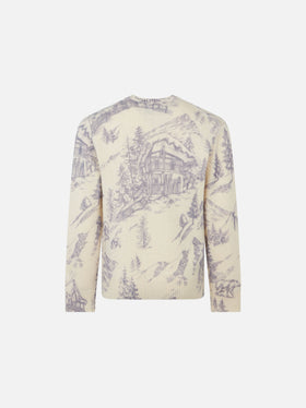 Girl crewneck toile de jouy sweater with La Montagne embroidery - MC2 Saint Barth