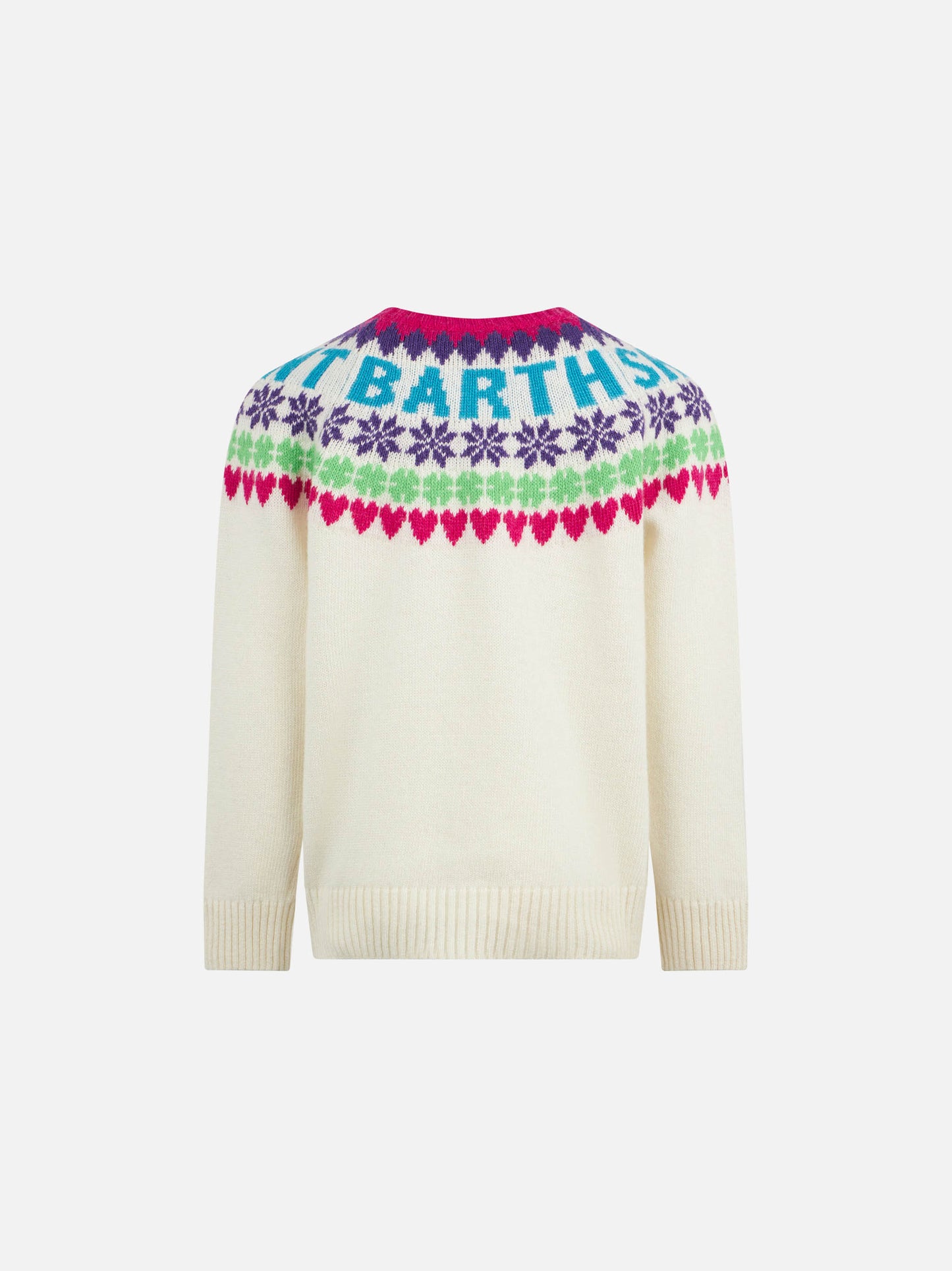 Girl crewneck white sweater with fair isle jacquard - MC2 Saint Barth