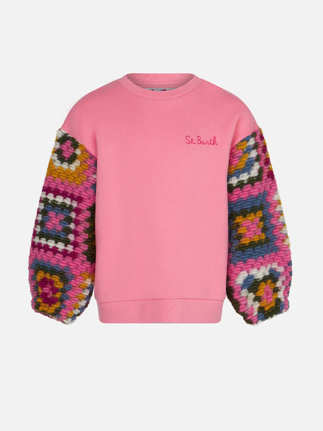 Girl pink sweater with crochet sleeves - MC2 Saint Barth