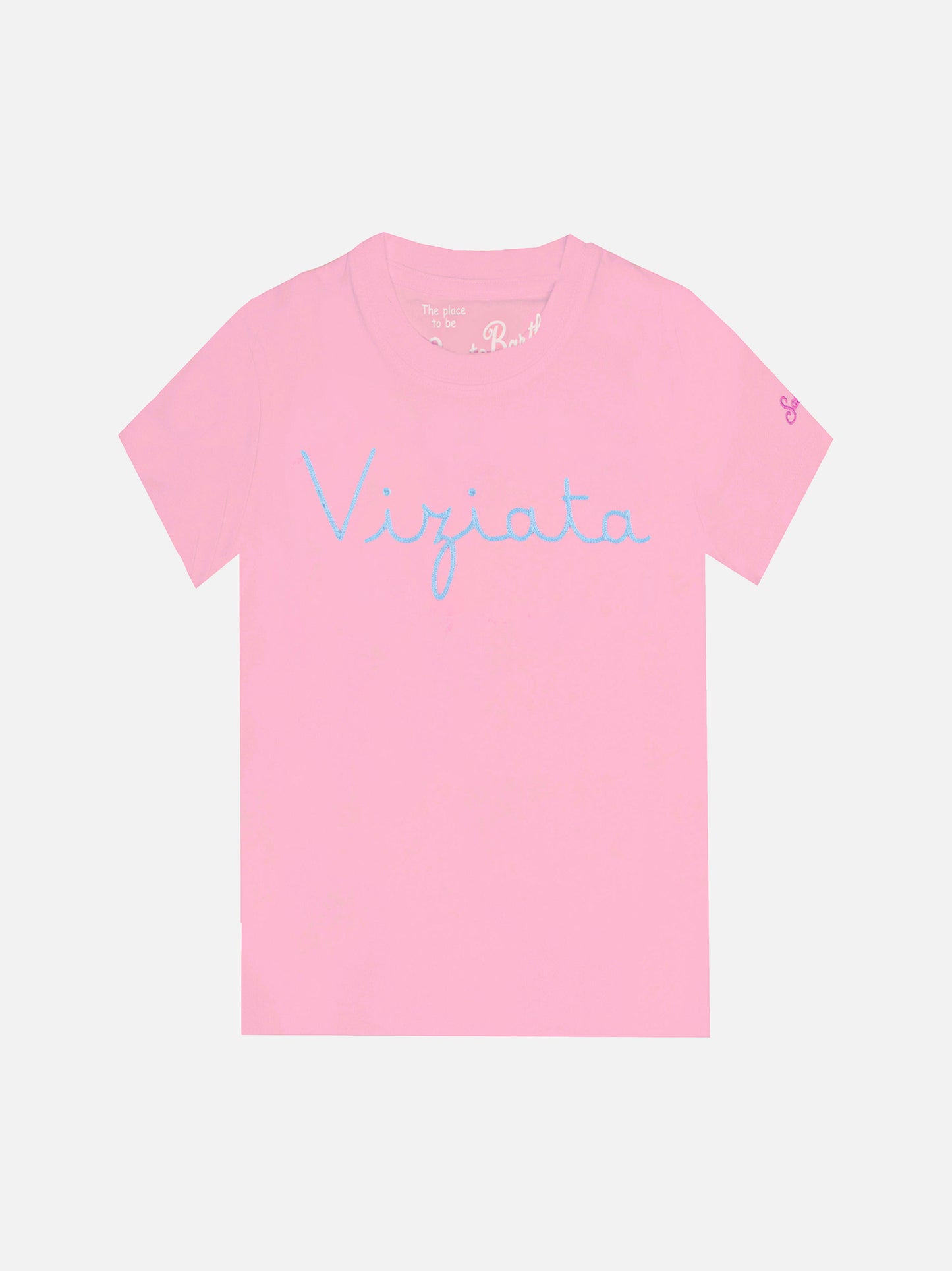 Pink t-shirt girl s with embroided writing - MC2 Saint Barth