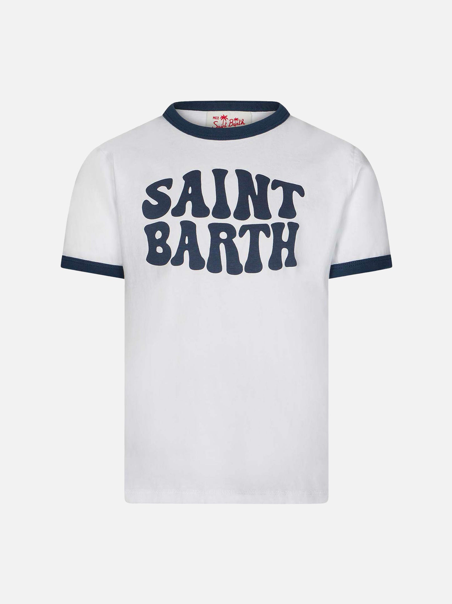 Kid white cotton t-shirt with blue groovy Saint Barth print - MC2 Saint Barth