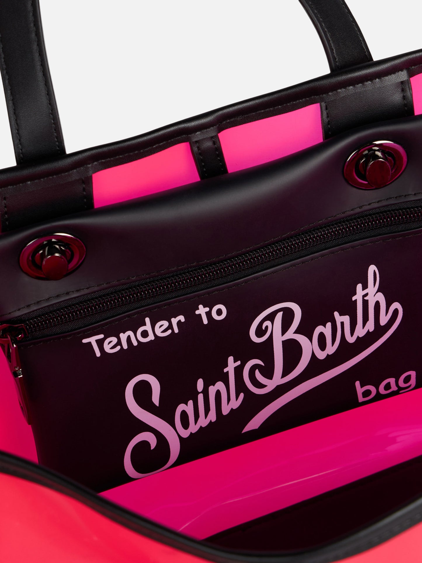 Pink transparent pvc beach bag with Summer Vibes print - MC2 Saint Barth