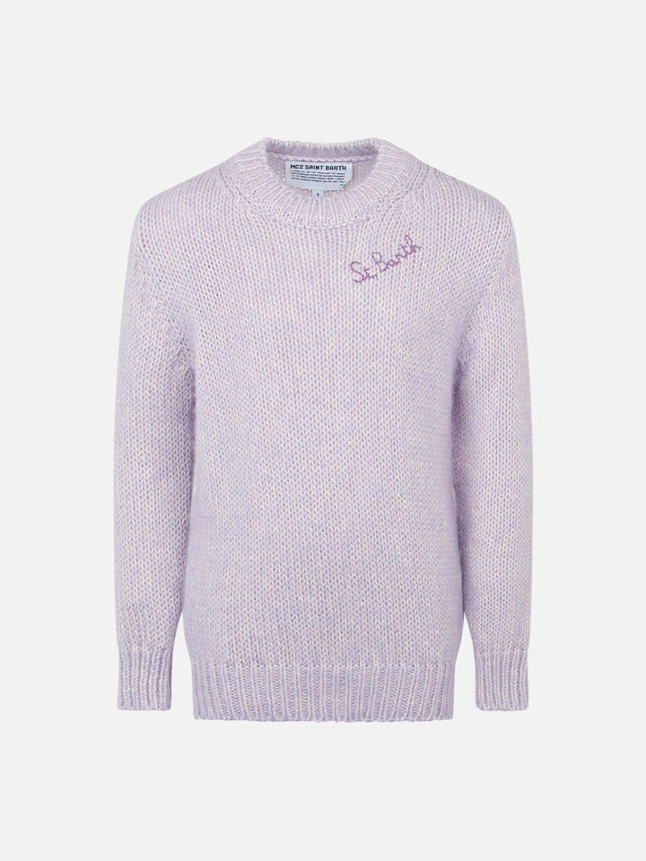 Girl crewneck lilac soft sweater with St. Barth embroidery - MC2 Saint Barth