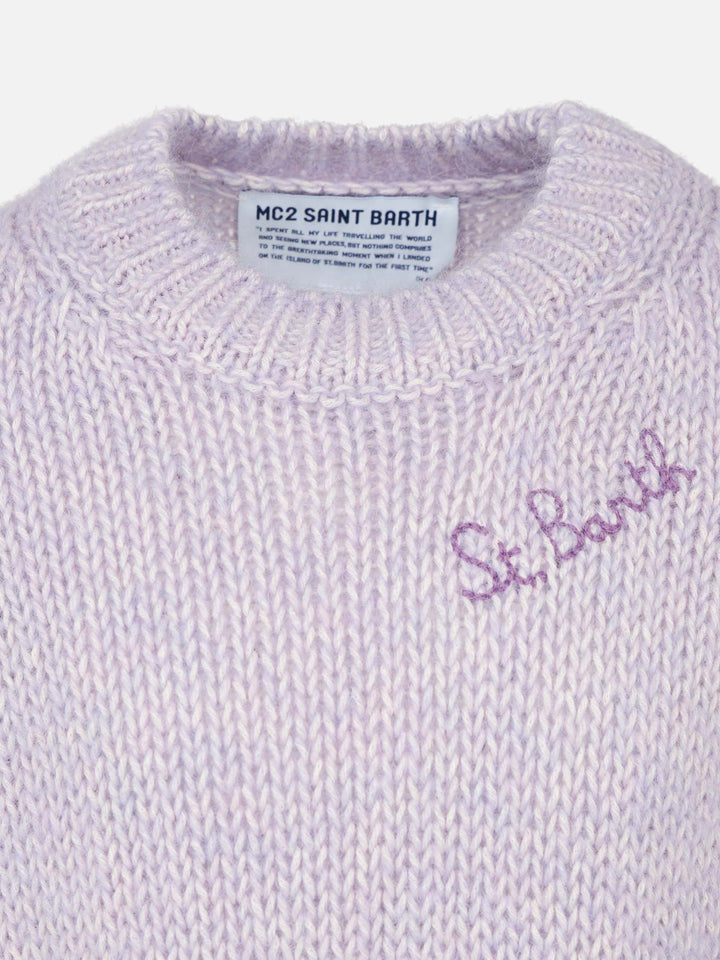 Girl crewneck lilac soft sweater with St. Barth embroidery - MC2 Saint Barth