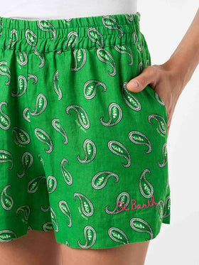 Woman linen beach shorts with paisley print - MC2 Saint Barth