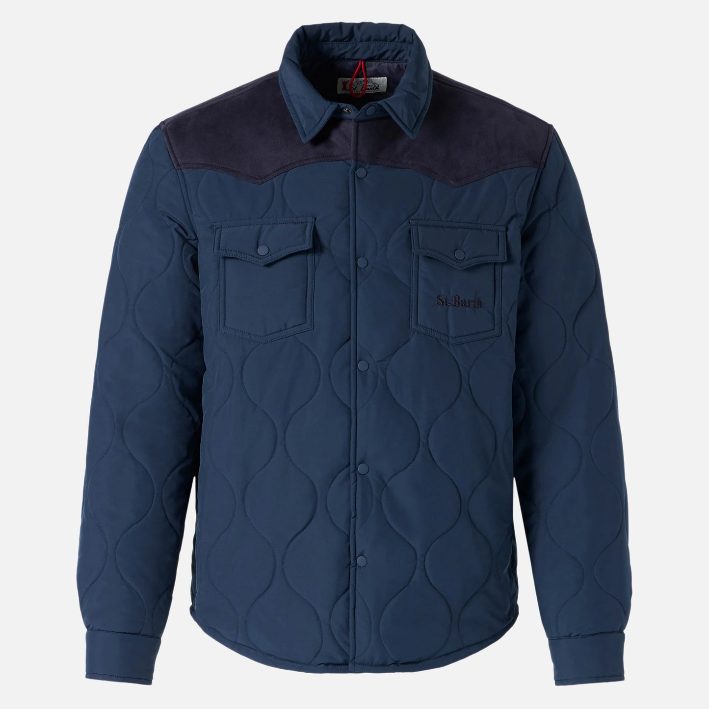 Marineblaues wattiertes Herren-Overshirt mit aufgesetzten Taschen