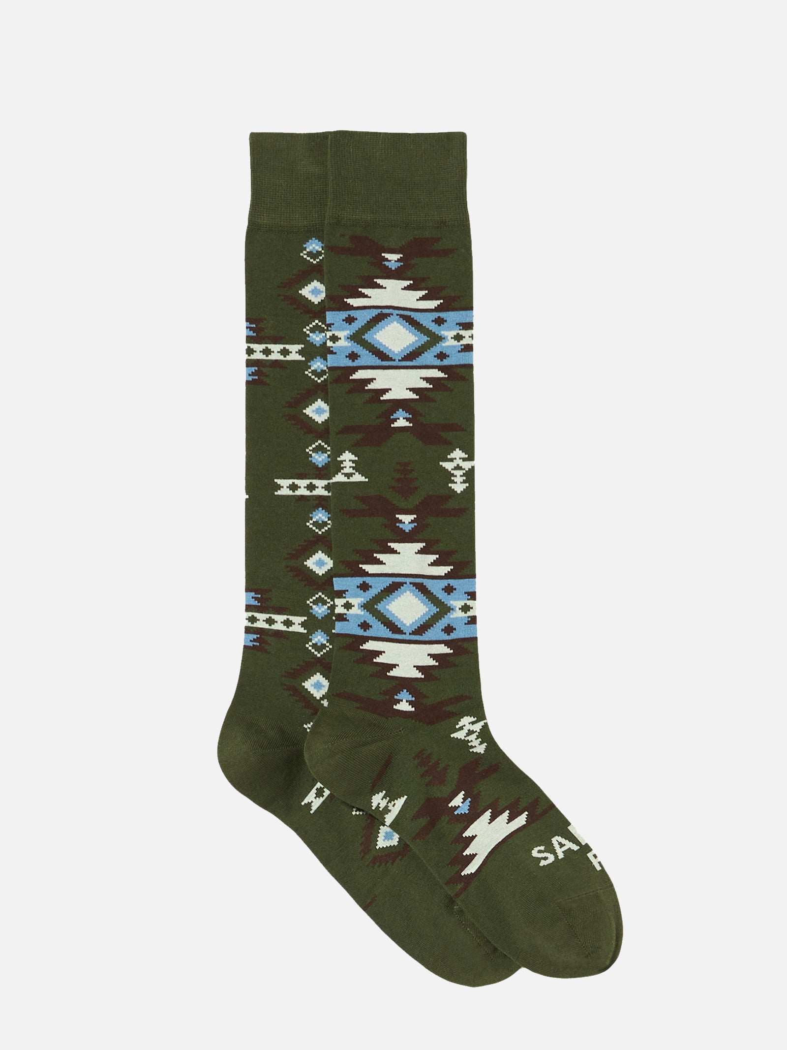 Man long socks with beige and blue ethnic pattern - MC2 Saint Barth