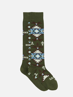 Man long socks with beige and blue ethnic pattern - MC2 Saint Barth