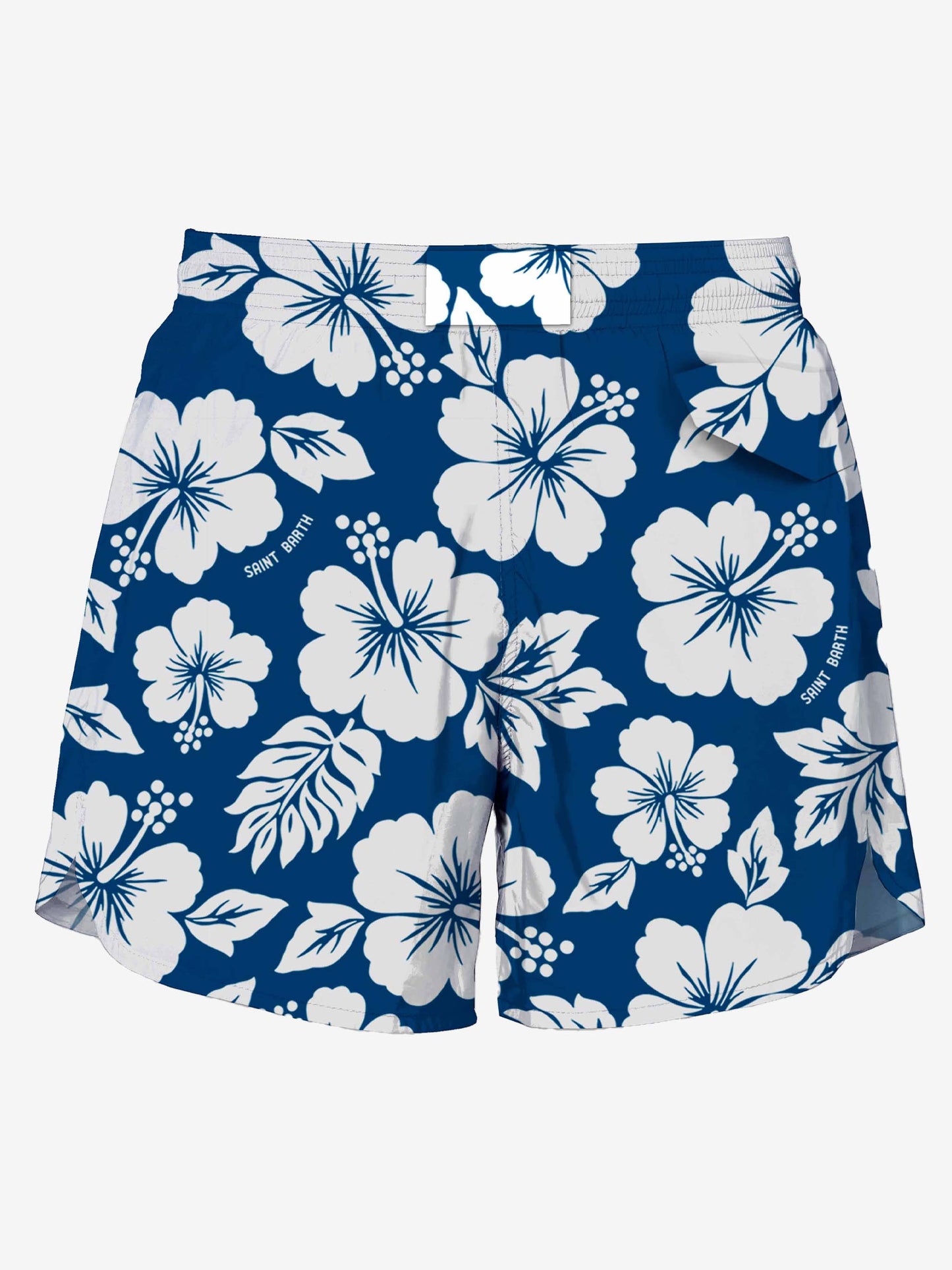 Blue Swim Short mid-lenght with white flower print - MC2 Saint Barth