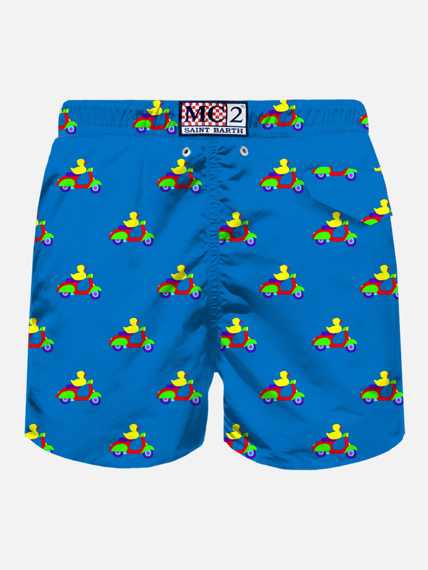 Blue swim shorts with ducks on scooters print | Special Edition