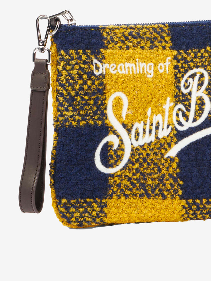 Parisienne wooly cross-body pouch bag with yellow check pattern - MC2 Saint Barth
