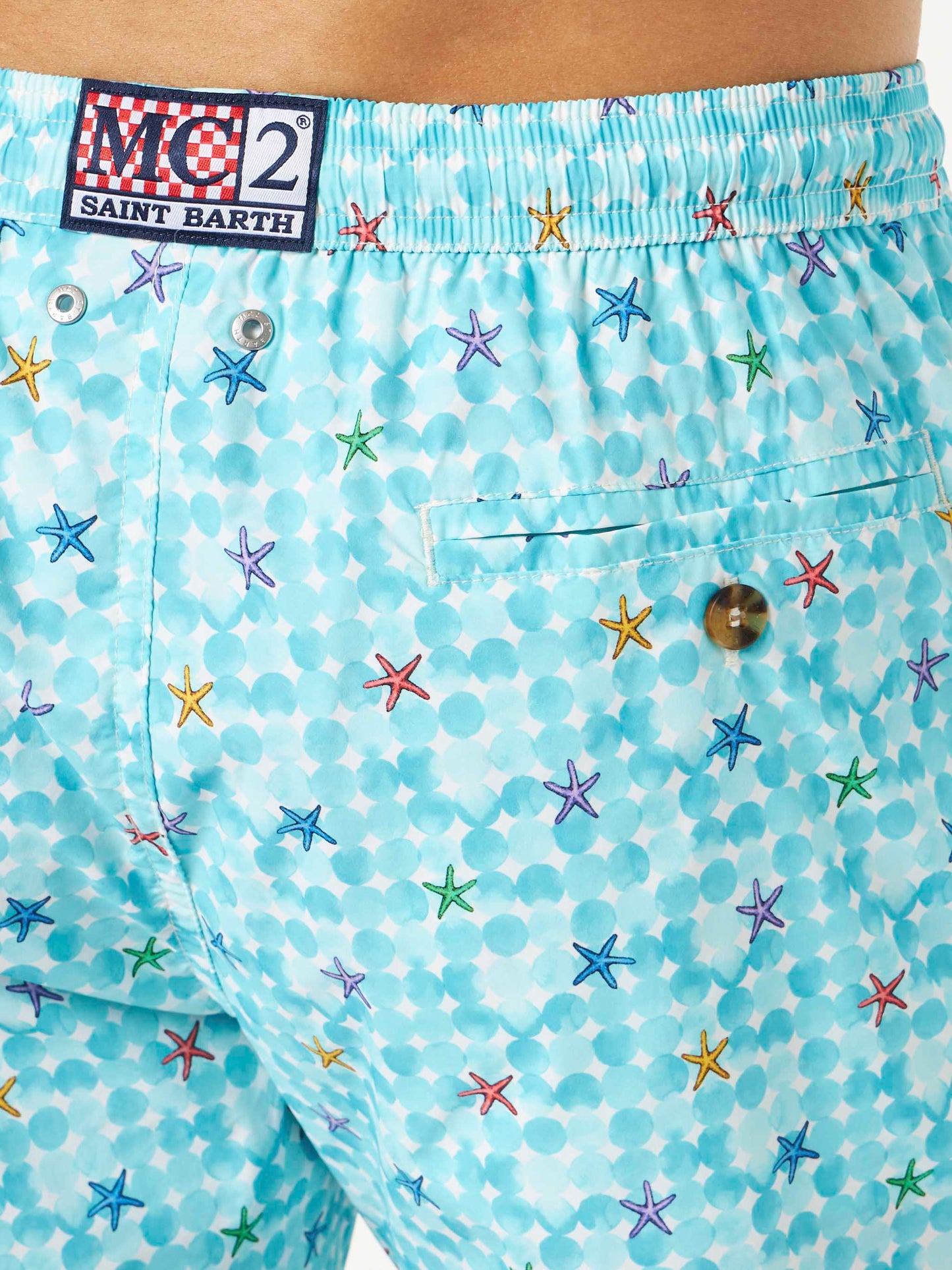 Man stretch fabric comfort swim shorts with sea star print - MC2 Saint Barth