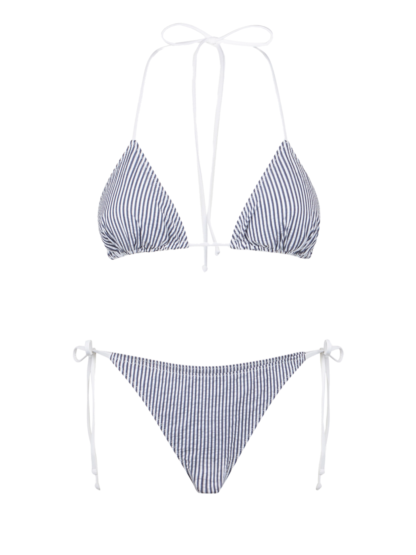 Woman seersucker triangle bikini with striped print - MC2 Saint Barth