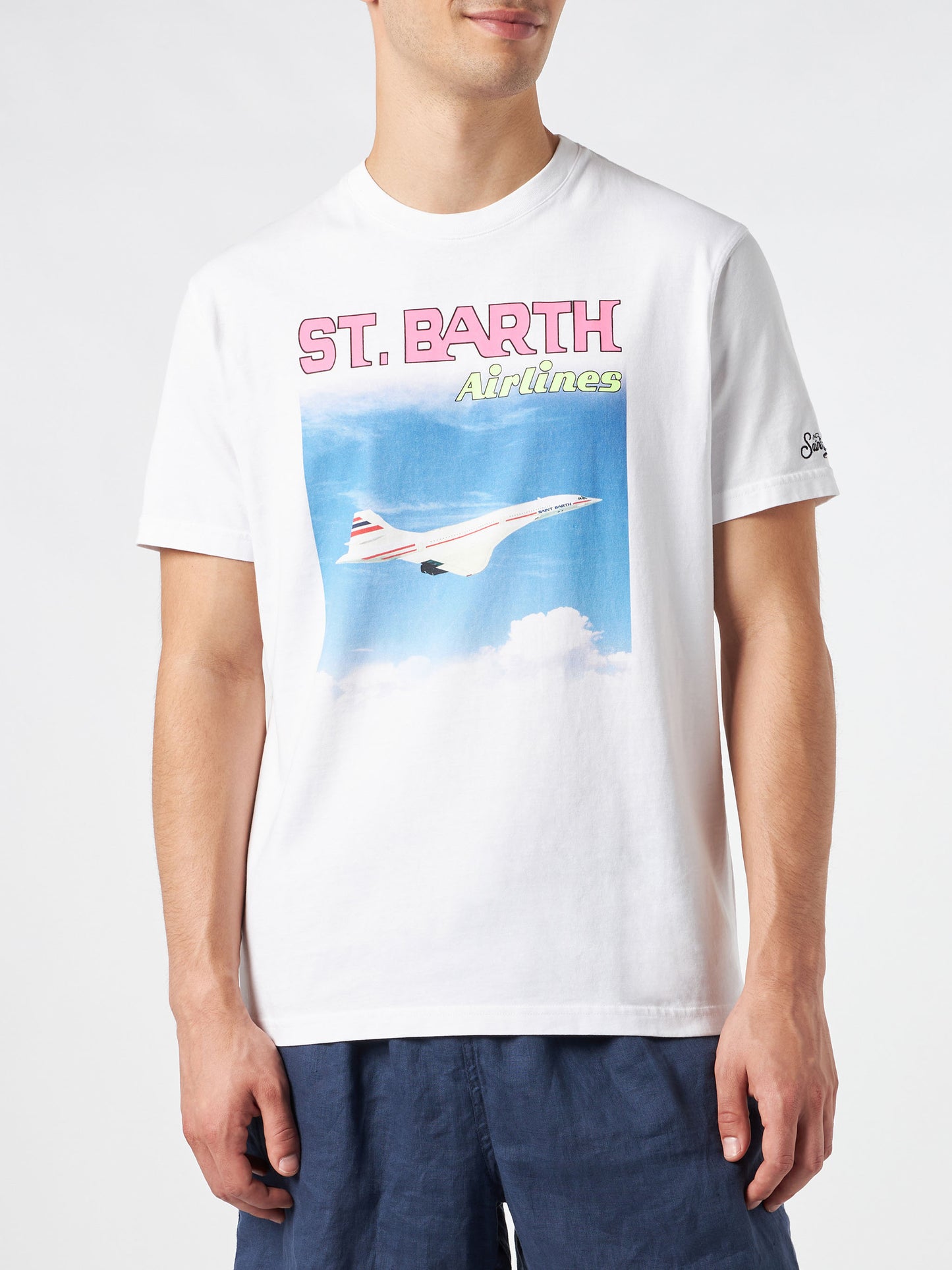 Man cotton t-shirt with St.Barth airlines print